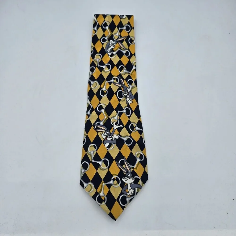 Mens Necktie Vintage Looney Tunes Mania Yellow 56.5